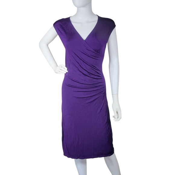 Lauren Ralph Lauren Dresses & Skirts - Ralph Lauren Sheath Dress Womens M‎ Royal Purple Midi Faux Wrap Ruched Stretchy